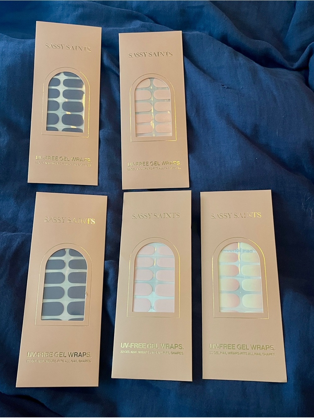 5 Sealed Like New Sassy Saints UV-Free Gel Wraps - Gray & Blush Nail Strips